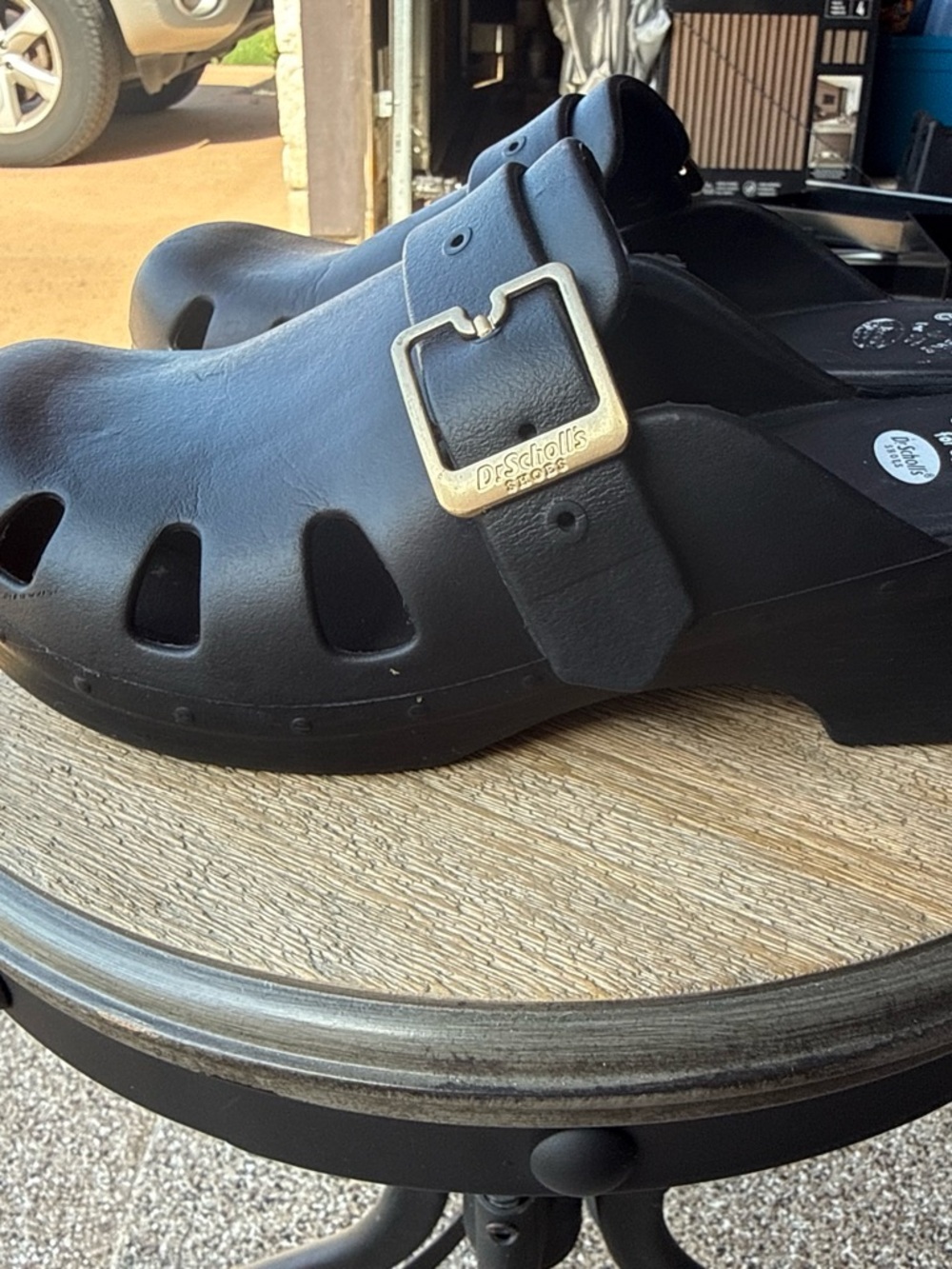Dr. Scholl's Black Slip-On Comfort Clogs with Gold Buckle Accent - Picture 5 of 5